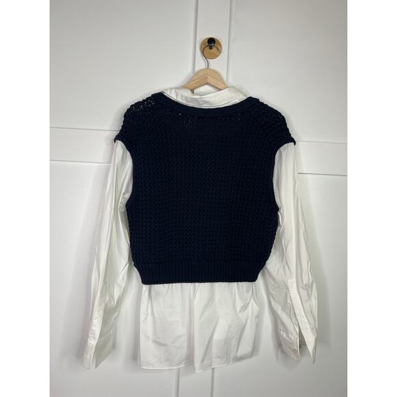 NEW Theory Combo Sweater Vest Shirt Women's Black Stretch Cotton Size: Medium - Picture 5 of 7